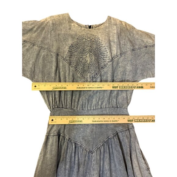 Vintage Colours Blue Denim Dress Womens 12 With Embroidered Detail & Back Zipper - Picture 10 of 16